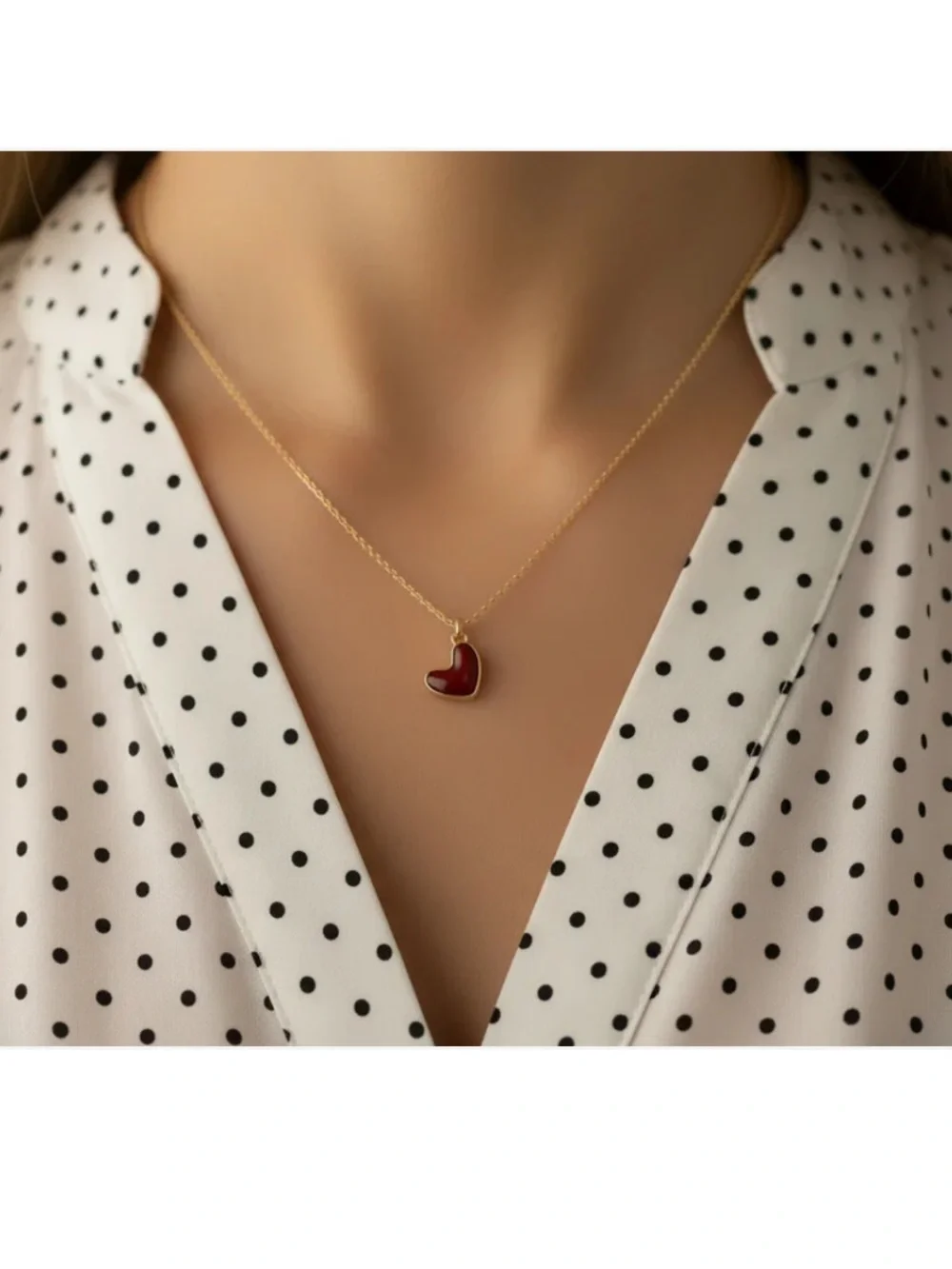 “Loving Heart” Red Enamel Pendant Necklace - 18K Gold Dipped